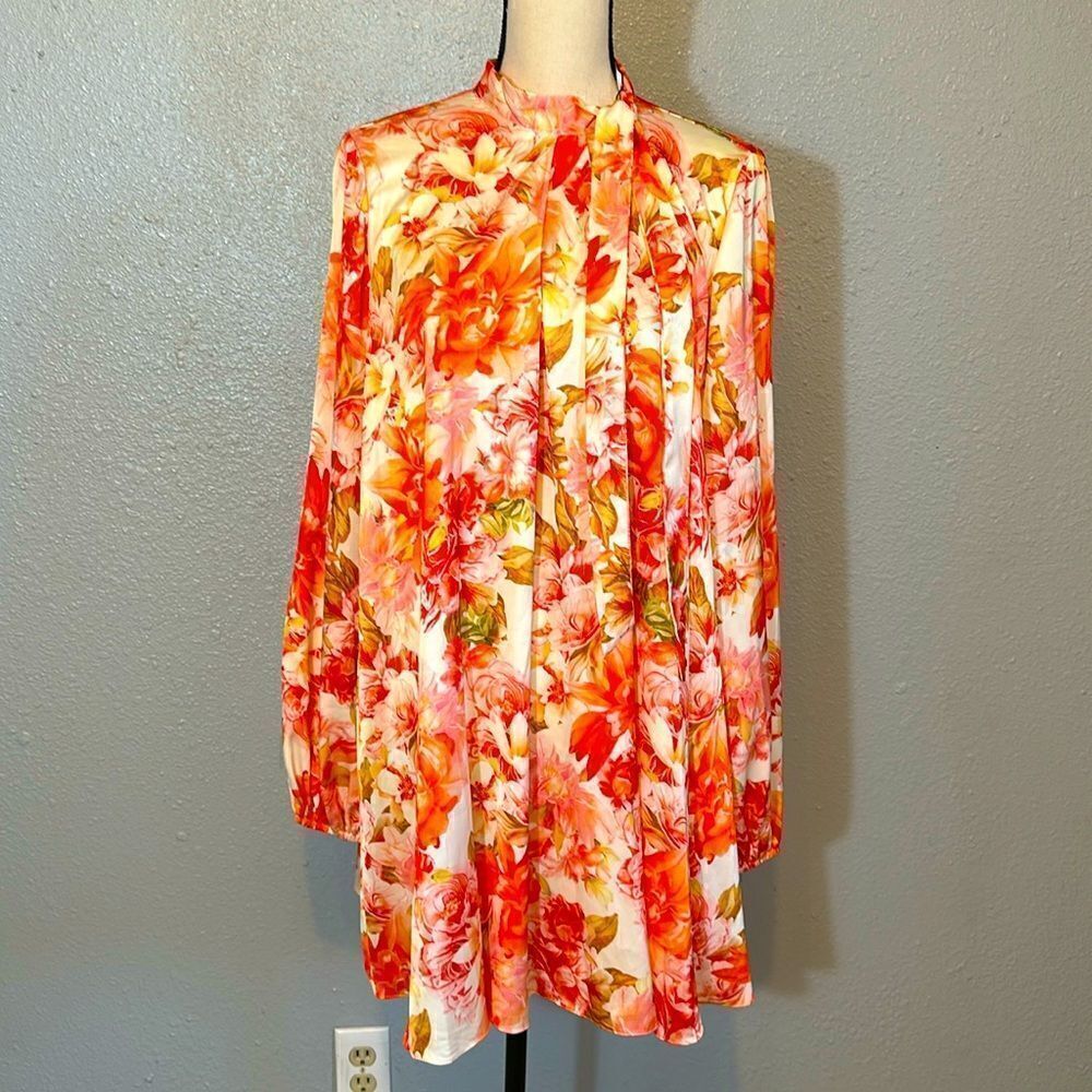 NEW Mac Duggal  leena floral print high neck women’s flowy mini dress size 4